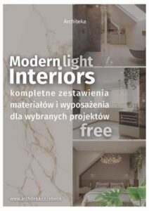 Okładka: Nowoczesne, jasne wnętrza - przydatne rozwiązania. Katalog z zestawieniami materiałów i wyposażenia.