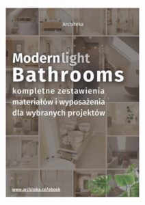 Okładka: Nowoczesna, jasna łazienka - przydatne rozwiązania. Katalog z zestawieniami materiałów i wyposażenia.
