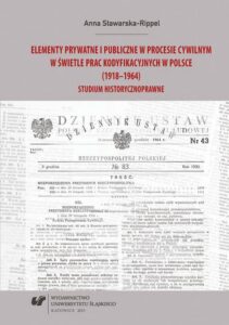 Okładka: Elementy prywatne i publiczne w procesie cywilnym w świetle prac kodyfikacyjnych w Polsce (1918–1964). Studium historycznoprawne