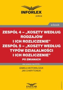 Okładka: Zespół 4 - „Koszty według rodzajów i ich rozliczenie”. Zespół 5 „Koszty według typów działalności i ich rozliczenie” po zmianach