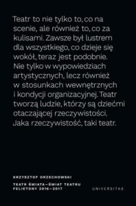 Okładka: Teatr świata - świat teatru Felietony 2016-2017