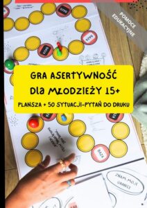 Okładka: Gra planszowa "Asertywność" dla młodzieży 15+ (do druku). Pomoc edukacyjna
