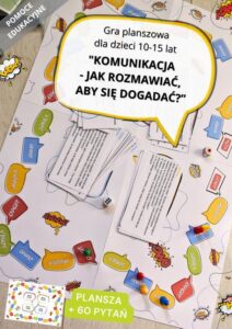 Okładka: Gra planszowa " Komunikacja - jak rozmawiać, aby się dogadać?" dla dzieci 10-15 lat (do druku). Pomoc edukacyjna