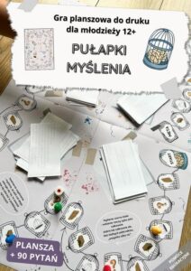 Okładka: Gra planszowa dla młodzieży 12+ "Pułapki myślenia". Pomoc edukacyjna do druku