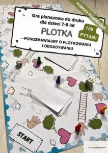 Okładka: Gra planszowa "Plotkowanie i obgadywanie?" dla dzieci 7-9 lat. Pomoc edukacyjna do druku