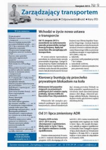 Okładka: Zarządzający transportem Sierpień 2013 nr 9